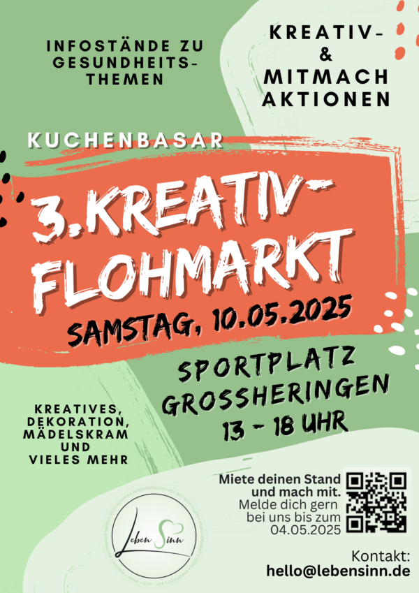 3. Kreativ-Flohmarkt 10.05.2025 Großheringen – Anmeldung für AustellerInnen/Buchung Tisch und Bank