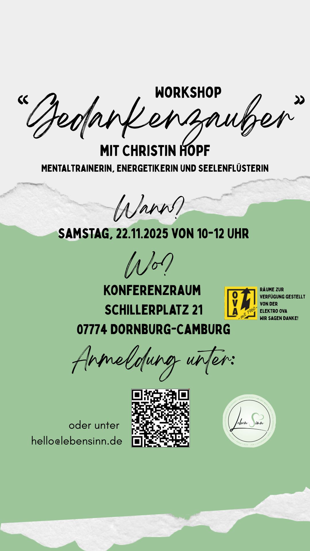 Workshop „Gedankenzauber“ 22.11.2025 von 10 – 13 Uhr in  Camburg mit Christin Hopf