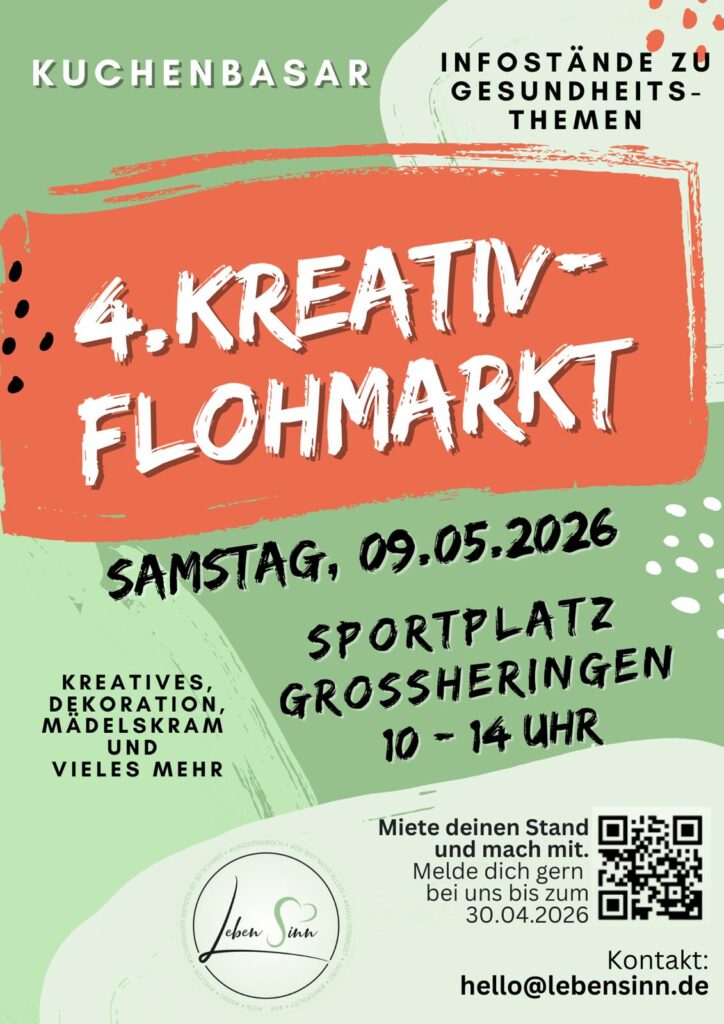 4. Kreativ-Flohmarkt 09.05.2026 Großheringen –Anmeldung für AustellerInnen/Buchung