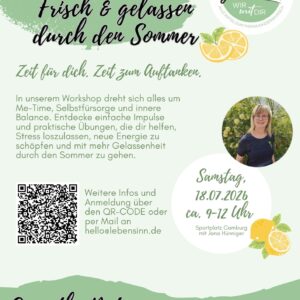 Workshop „Frisch & gelassen durch den Sommer“ am 18.07.2026 von 09-12 Uhr in Camburg